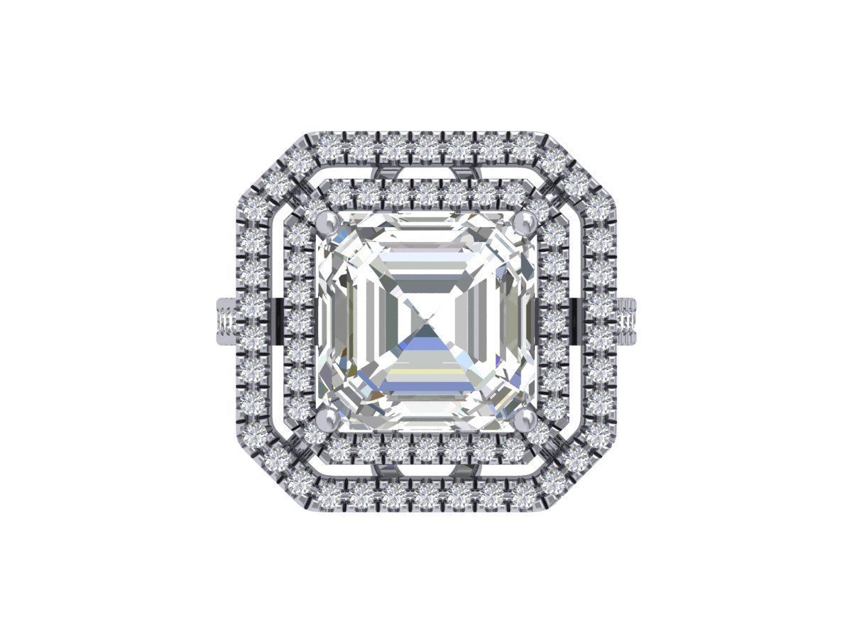 Asscher Solitaire Ring 3D print model_3