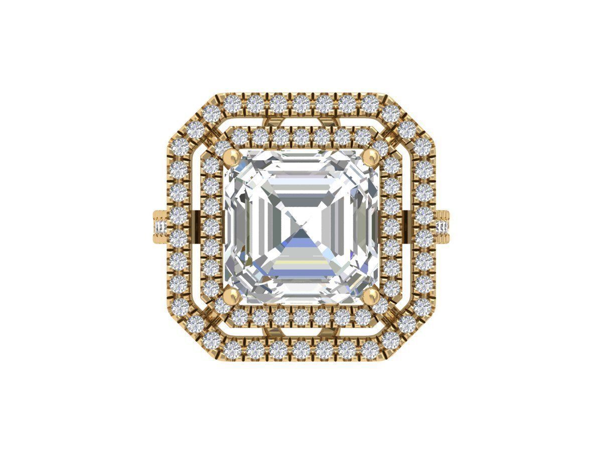 Asscher Solitaire Ring 3D print model_5