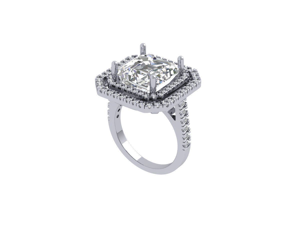 Asscher Solitaire Ring 3D print model_1