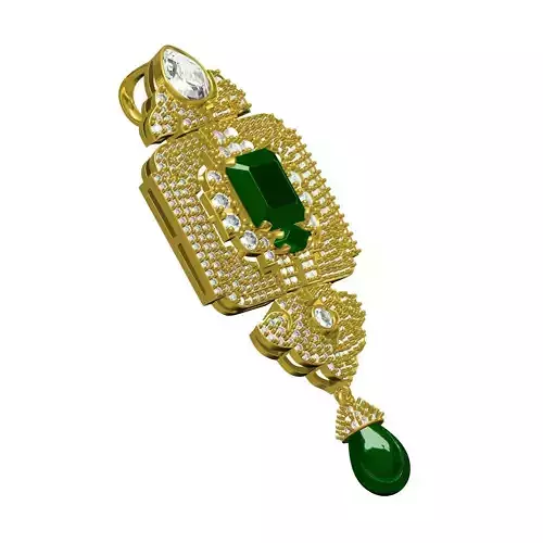 Antique Green Pearl Drop Art Deco Diamond Pendant