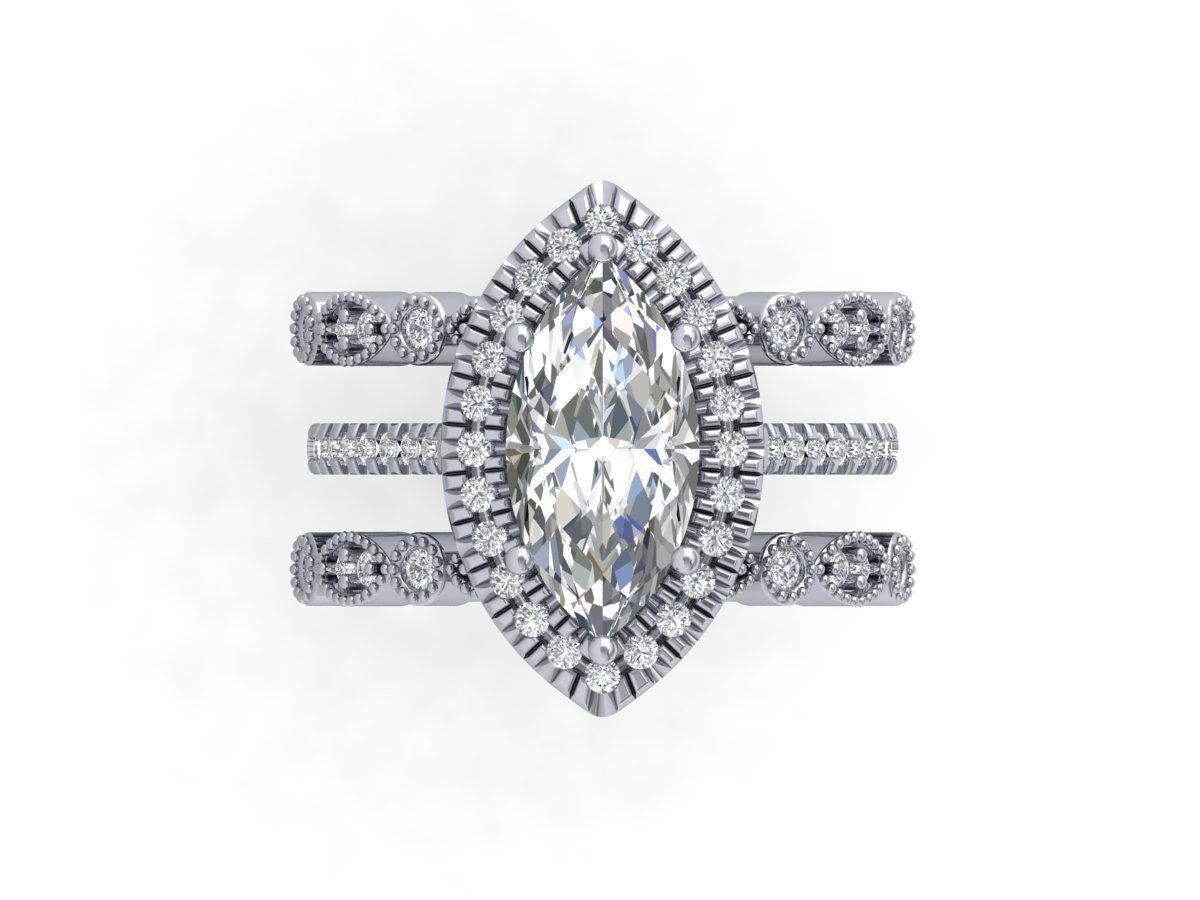 Marquise Solitaire Ring 3D print model_1