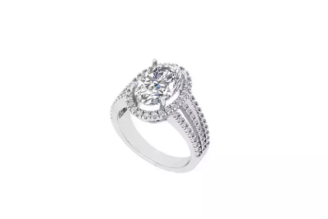  Oval with side stone Solitaire Ring 3D print model