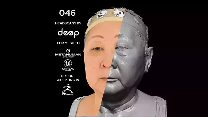 Asian Female 70s head scan 046 3D model