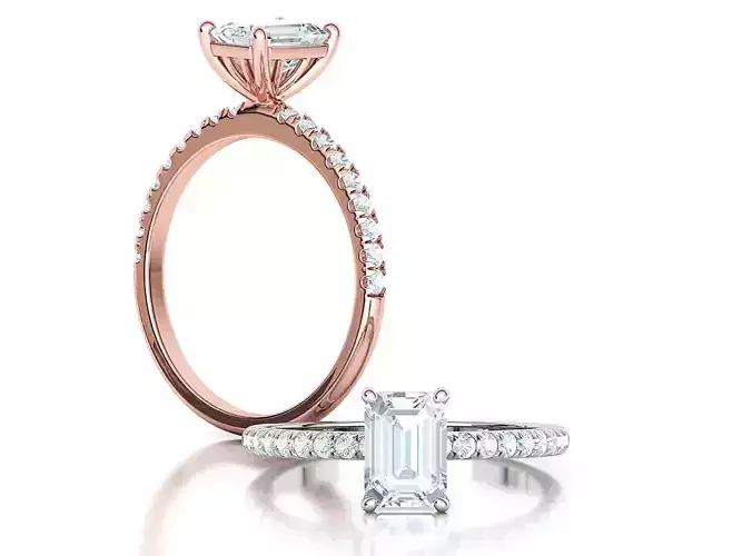 1ct Solitaire Ring 7x5 Emerald Cut stone Engagement Ring 3D print model