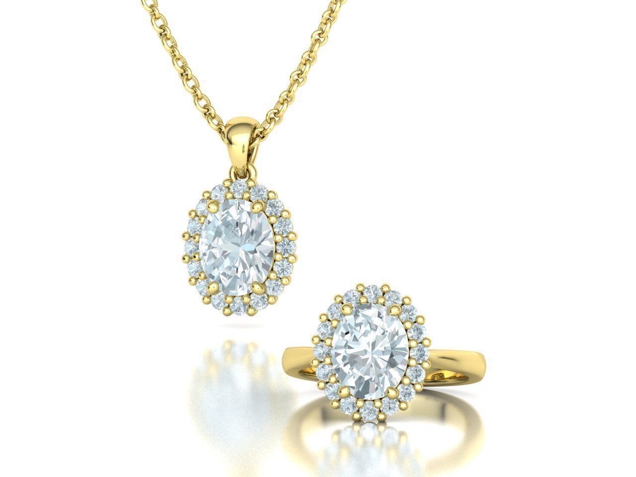 Diana Jewelry Set  Ring and Pendant 10x8 Oval Stone 3D Model Collection_6