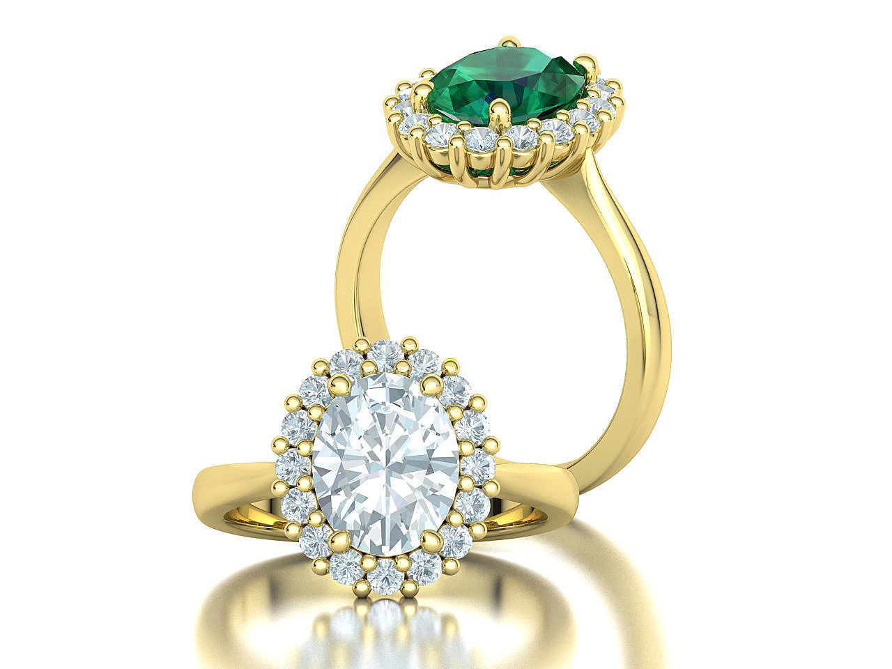 Diana Jewelry Set  Ring and Pendant 10x8 Oval Stone 3D Model Collection_10