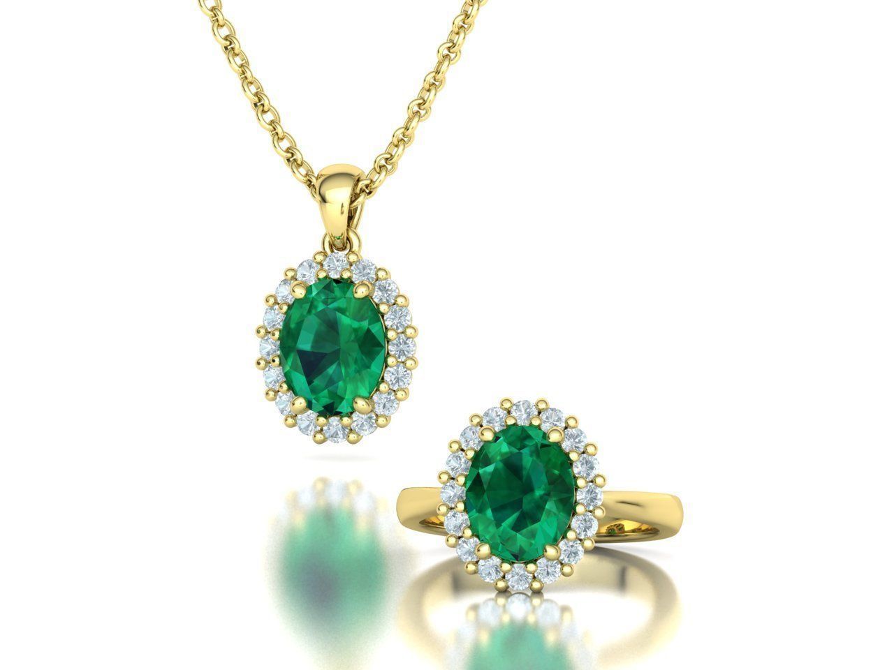 Diana Jewelry Set  Ring and Pendant 10x8 Oval Stone 3D Model Collection_3