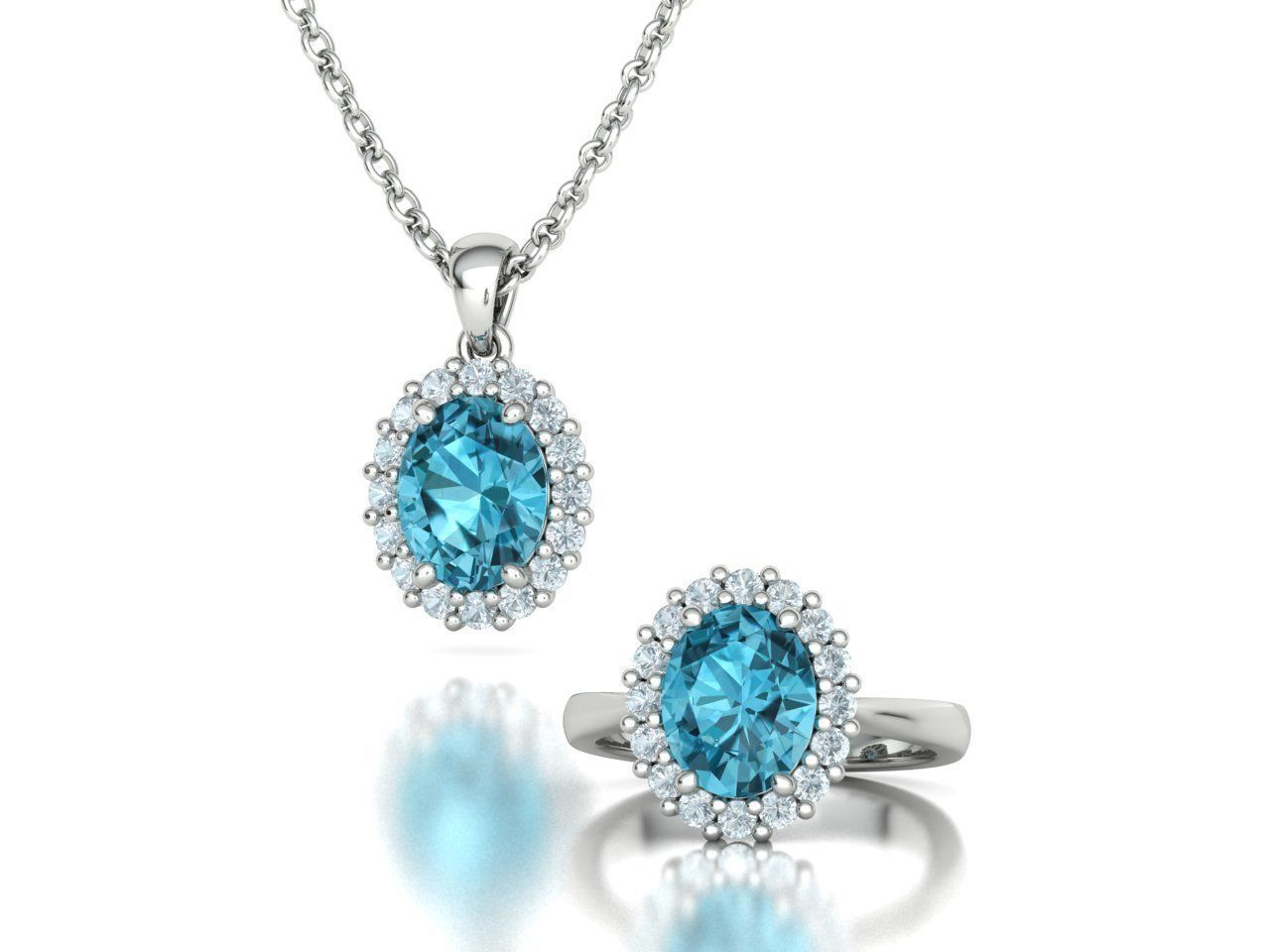 Diana Jewelry Set  Ring and Pendant 10x8 Oval Stone 3D Model Collection_4