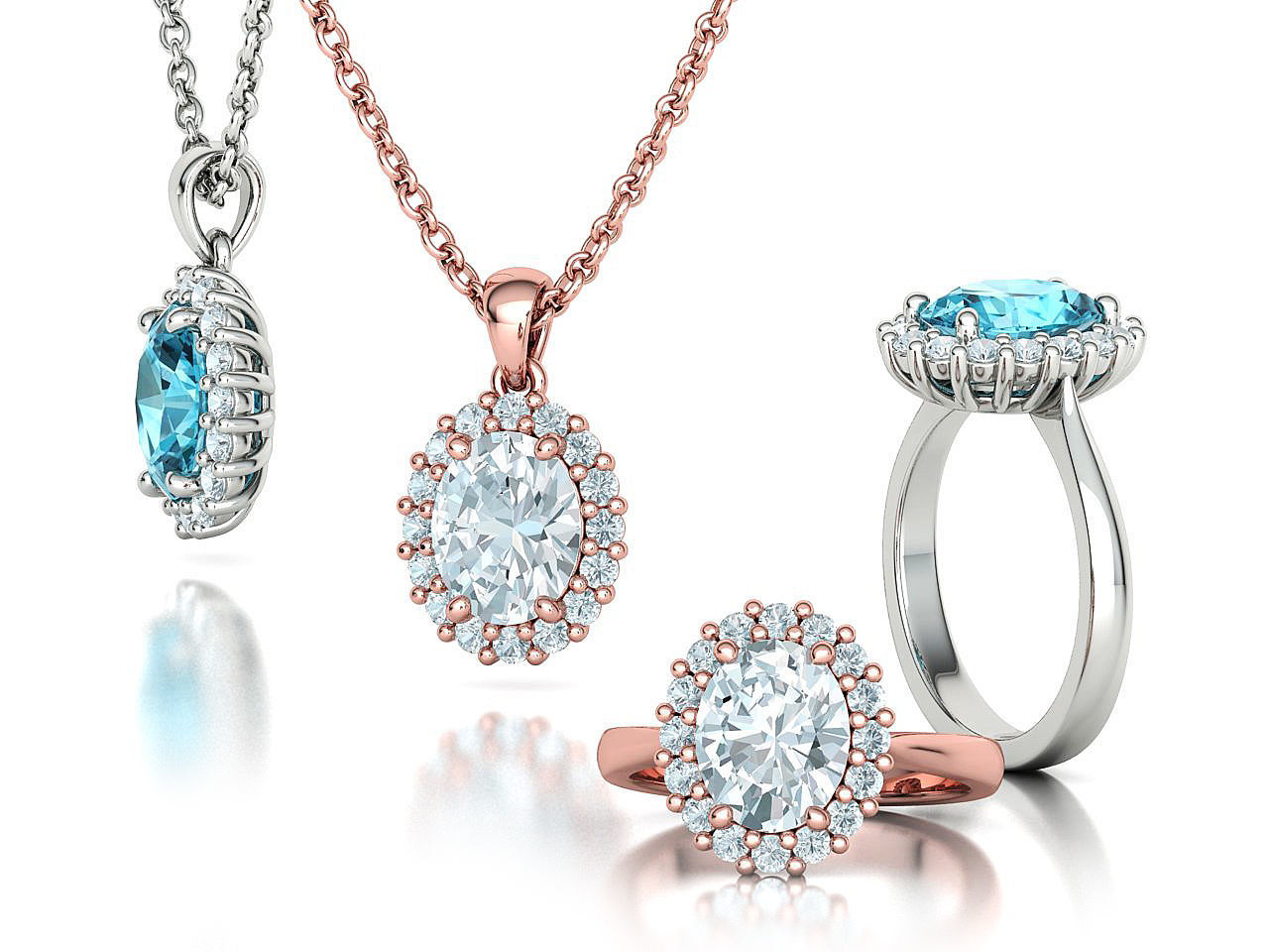 Diana Jewelry Set  Ring and Pendant 10x8 Oval Stone 3D Model Collection_1