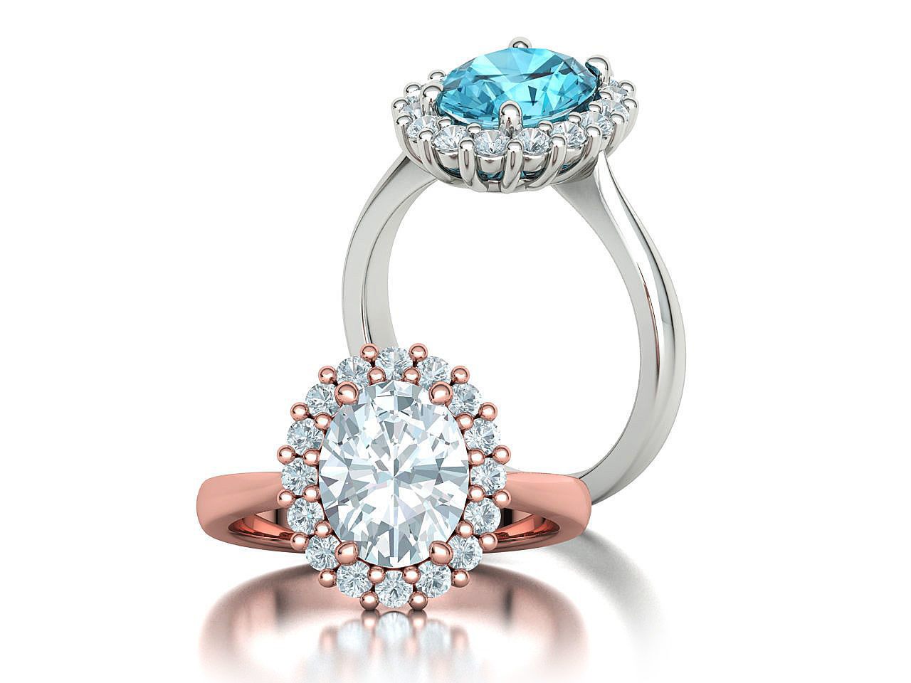 Diana Jewelry Set  Ring and Pendant 10x8 Oval Stone 3D Model Collection_11