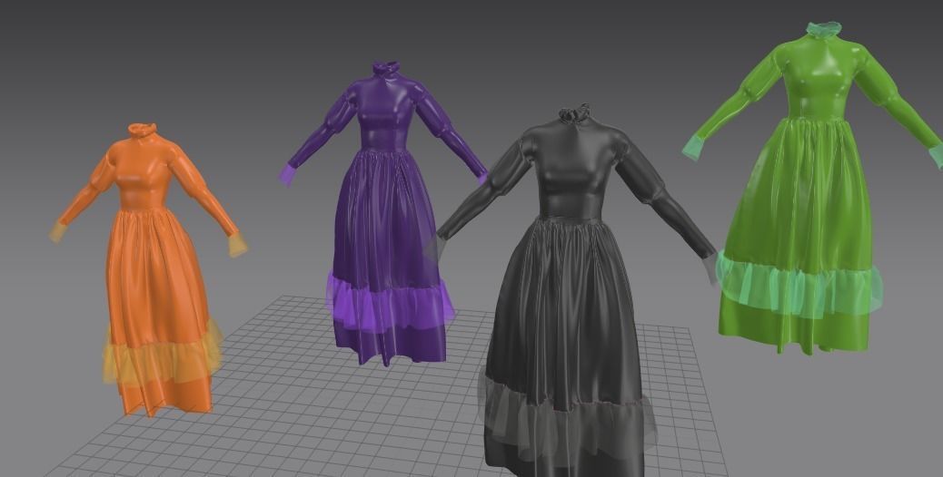 Halloween Dresses Female Low-poly 3D model_7