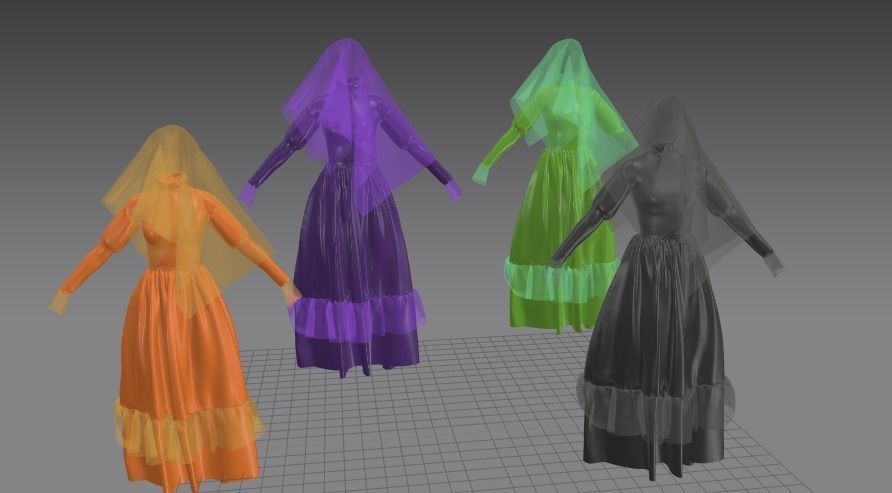 Halloween Dresses Female Low-poly 3D model_3