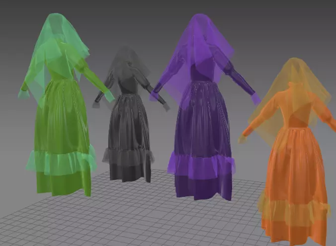 Halloween Dresses Female Low-poly 3D model_0