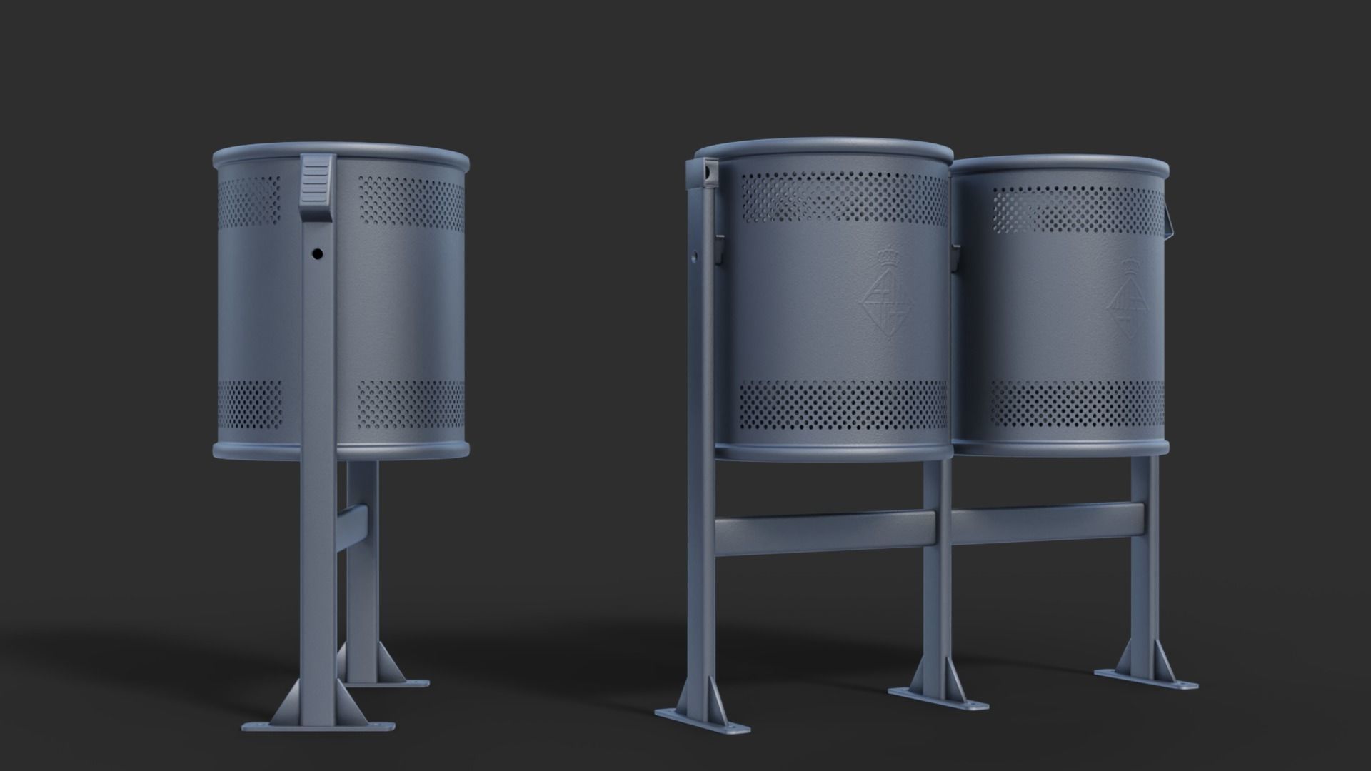 Low Poly Trash Bin Barcelona 3D model_3