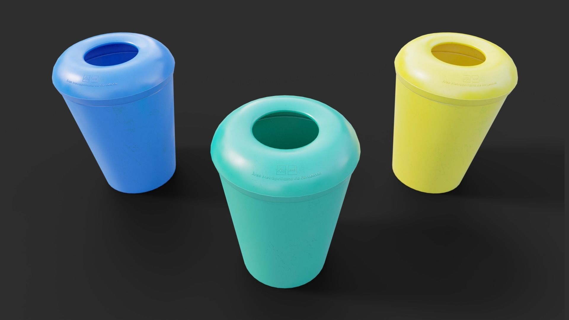 LowPoly Plastic Trash Bins Colors 3D model_5