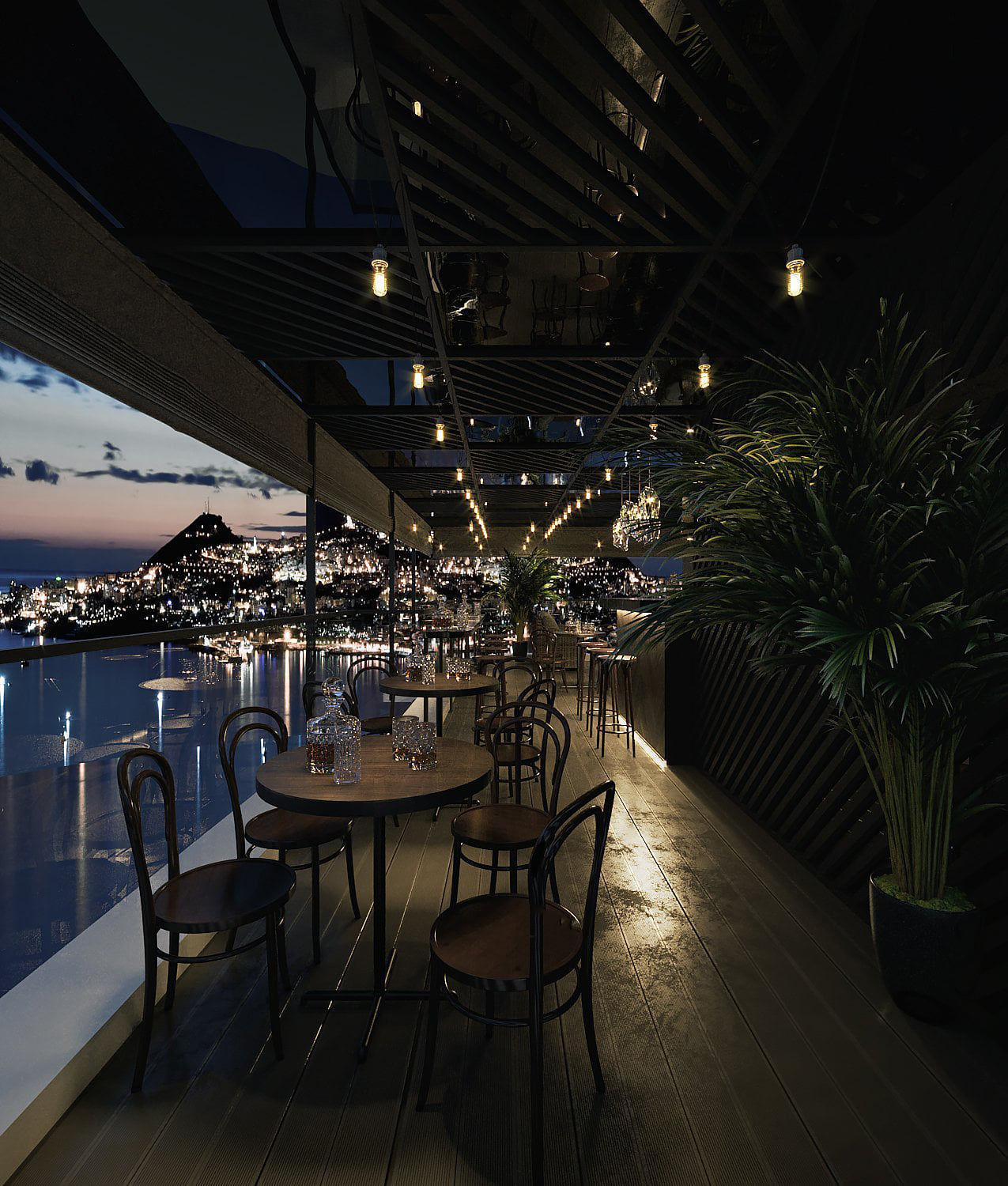 Rooftop bar and cafe 3D model_3