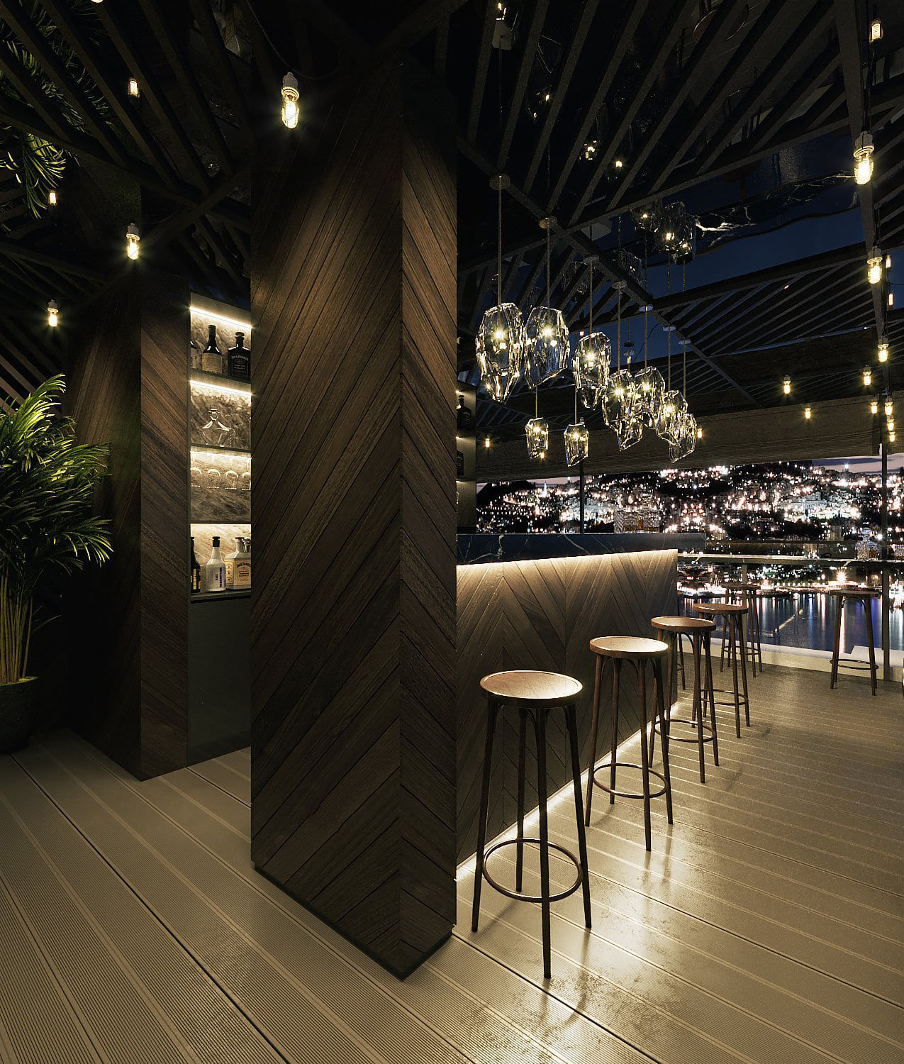 Rooftop bar and cafe 3D model_4
