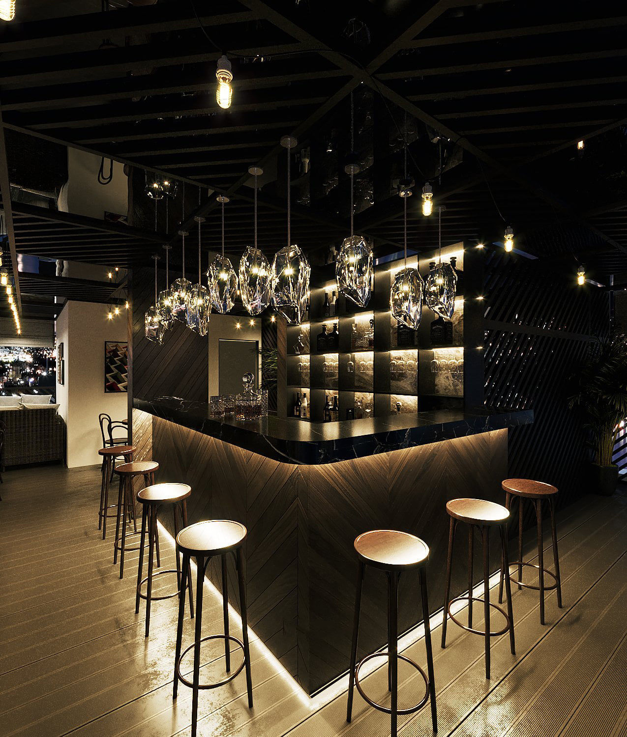 Rooftop bar and cafe 3D model_2