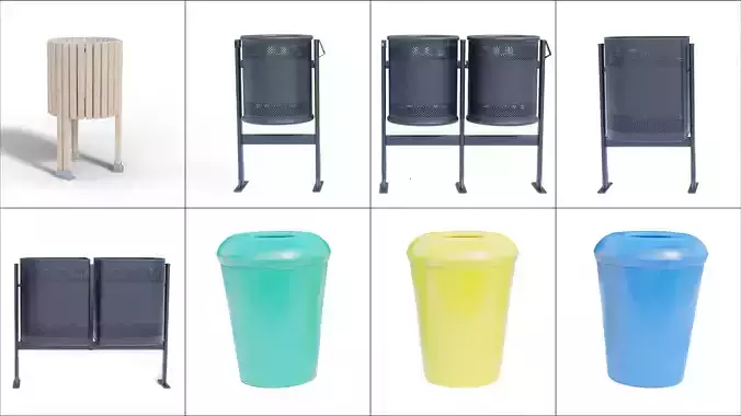 Pack of 8 Low Poly 3D Trash Bin 3D Model Collection Pack of 8 Low Poly 3D Trash Bin 3D Model Collection