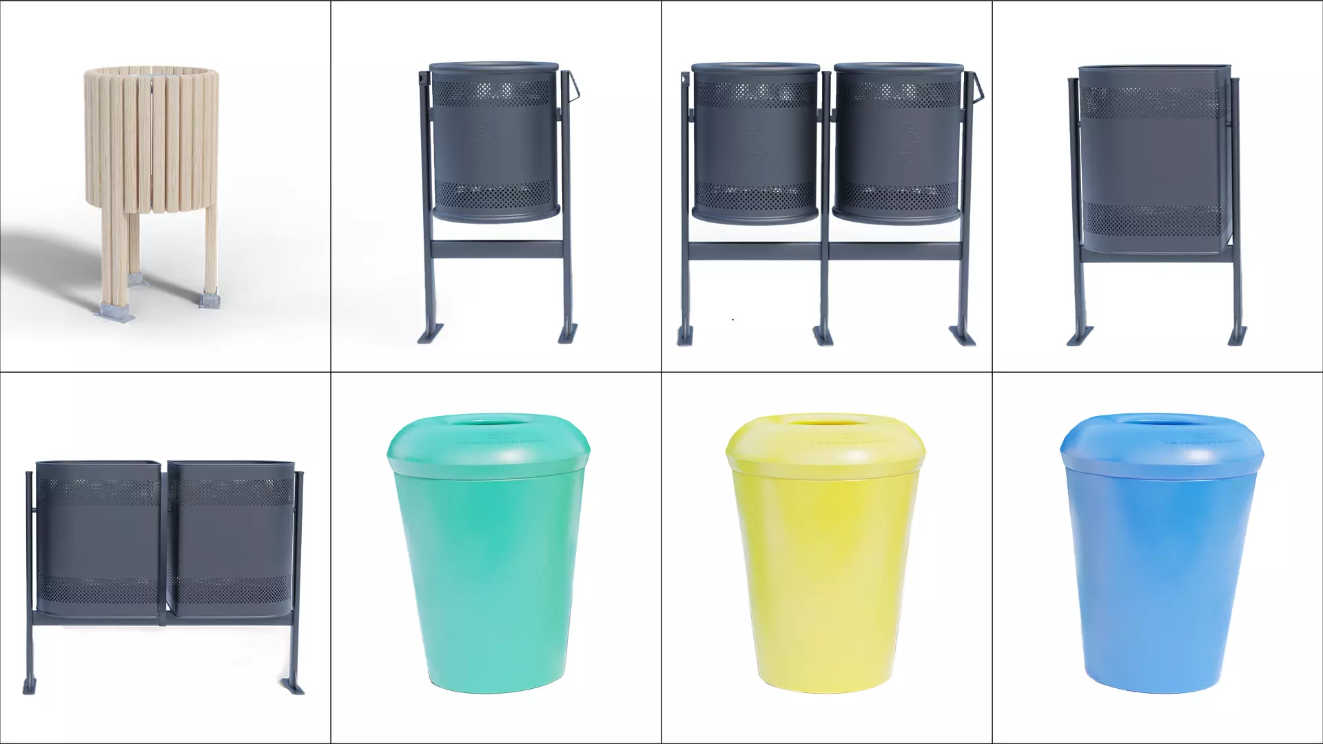 Pack of 8 Low Poly 3D Trash Bin 3D Model Collection_0