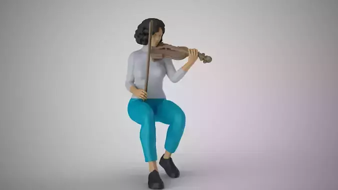 Woman Sitting with Violin 3D print model