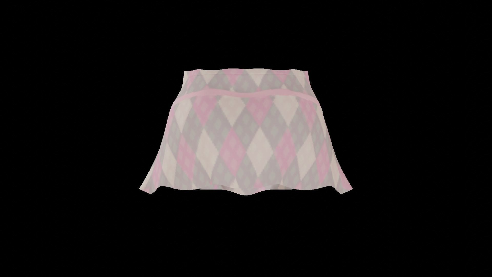 Diamond Patterned Mini Skirt with a Bow  3D model_1