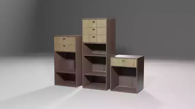 Bark smell realistic dark wood drawer unit