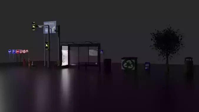 city objects Low-poly 3D model