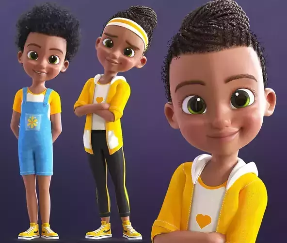 Cartoon Afro Girl 2 - Toon Rigged Child Character 3D model