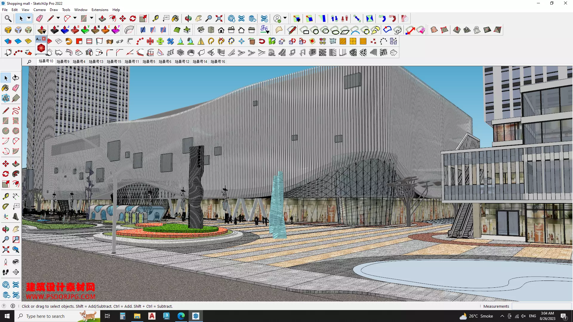 Hotel Building along with Shopping mall Sketchup model 3D model_0