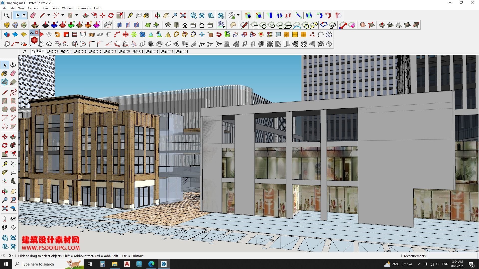 Hotel Building along with Shopping mall Sketchup model 3D model_3