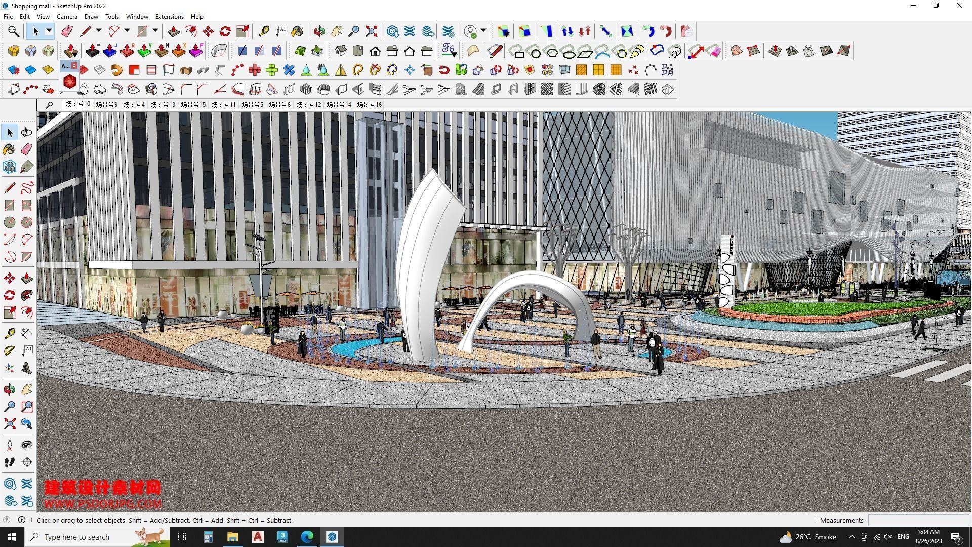 Hotel Building along with Shopping mall Sketchup model 3D model_7
