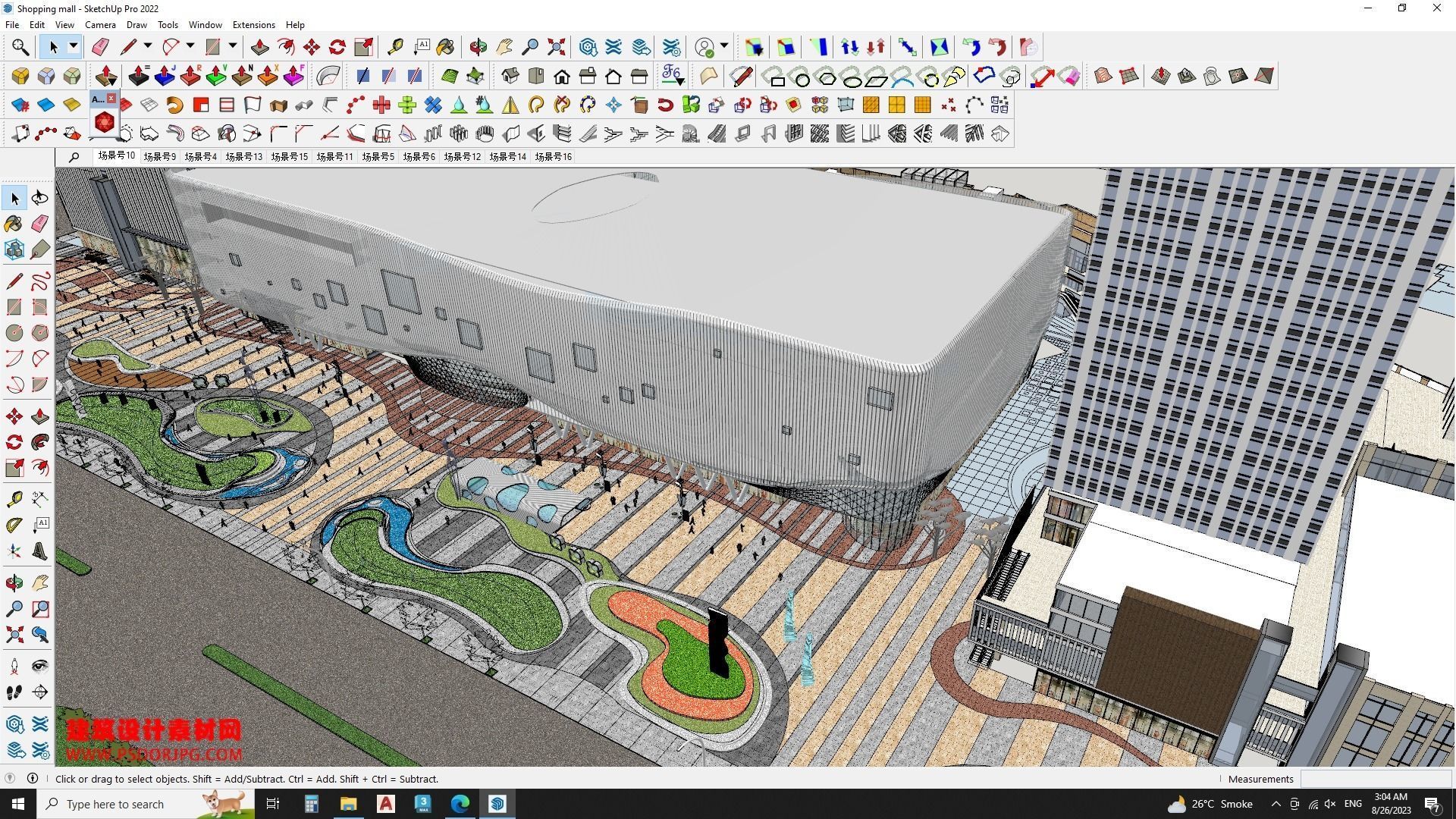 Hotel Building along with Shopping mall Sketchup model 3D model_5