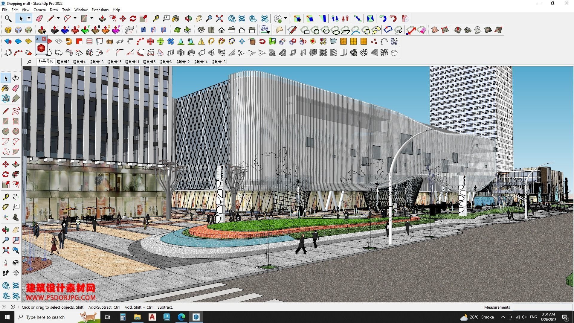 Hotel Building along with Shopping mall Sketchup model 3D model_9