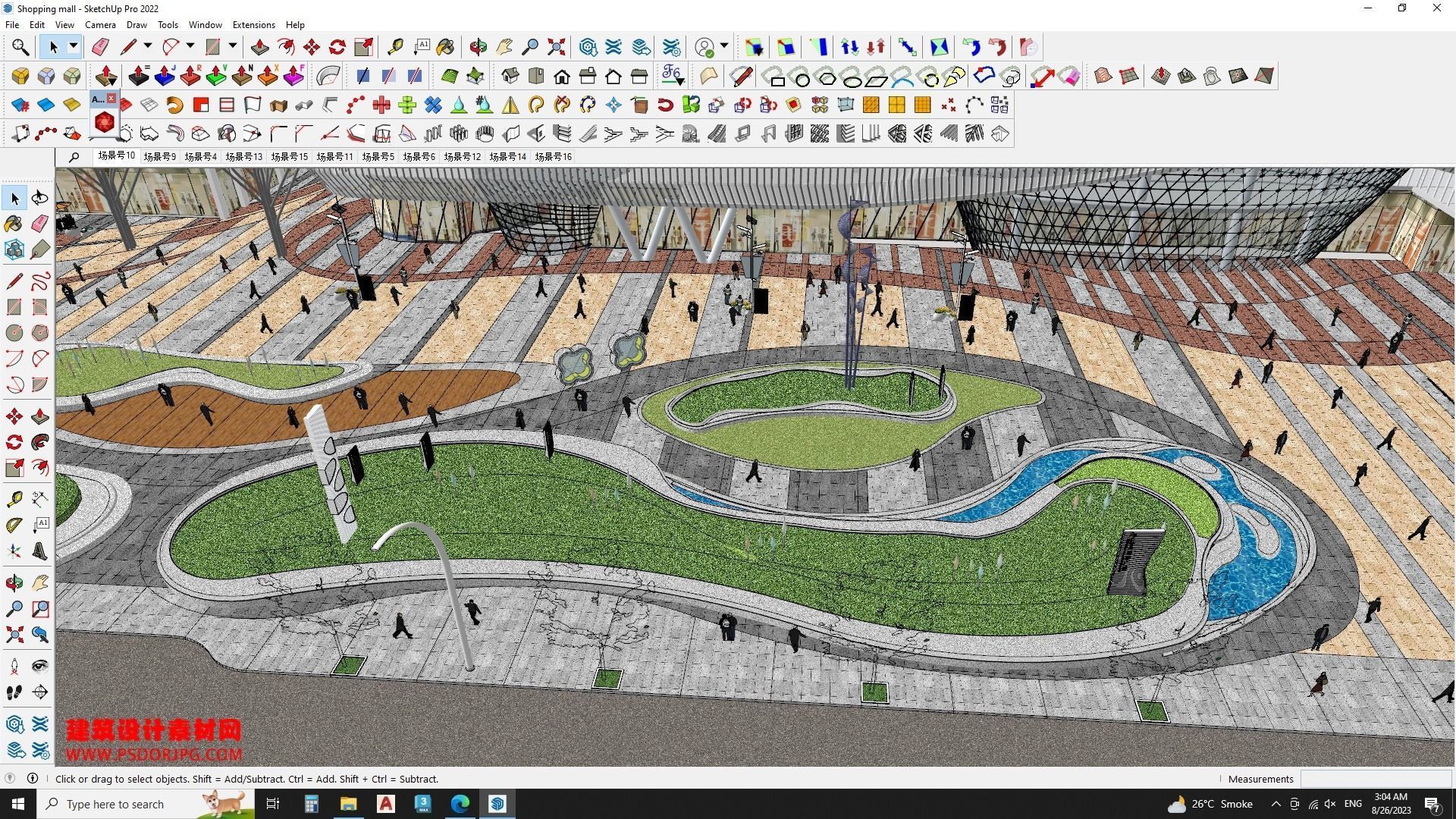 Hotel Building along with Shopping mall Sketchup model 3D model_4