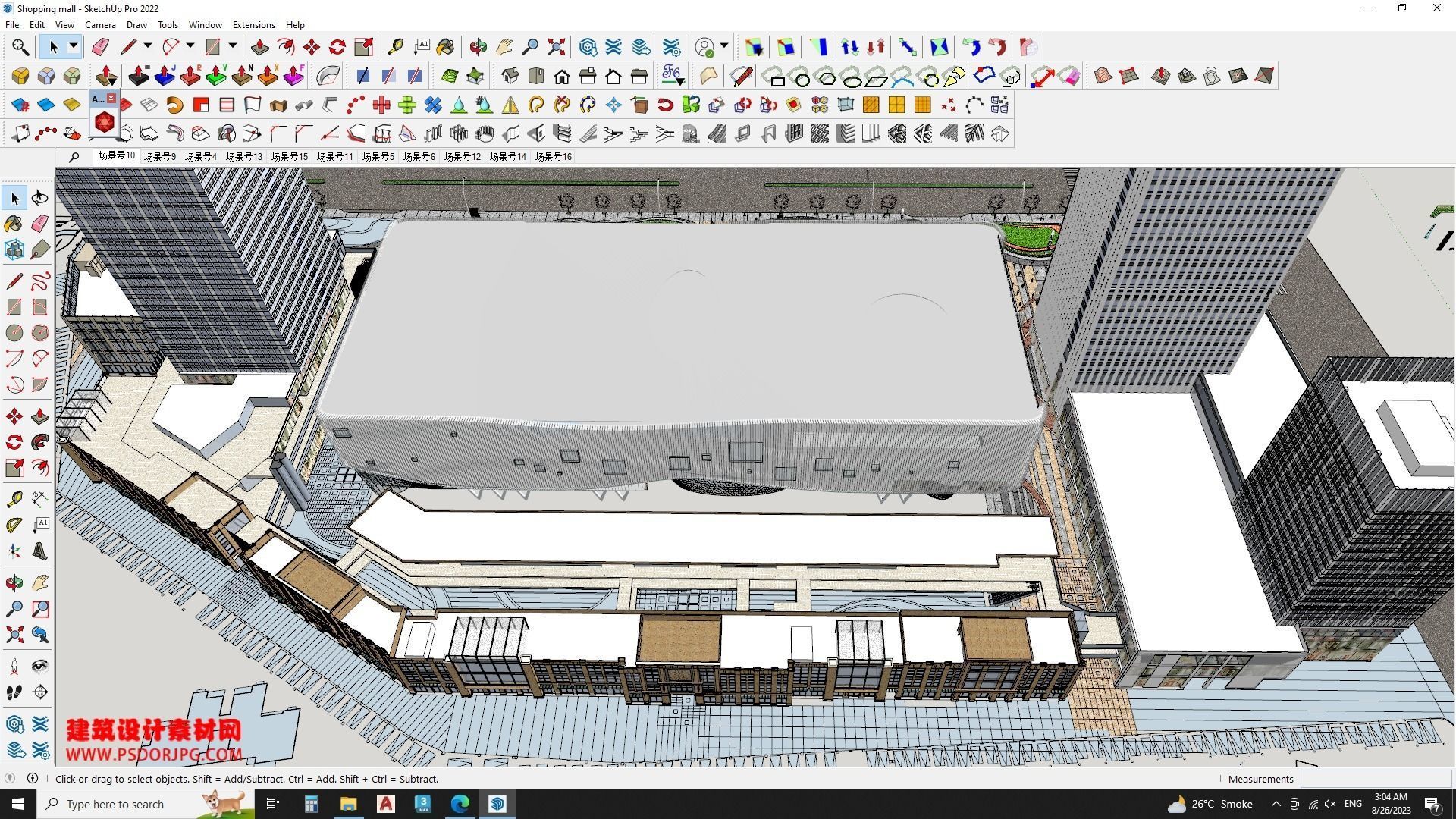 Hotel Building along with Shopping mall Sketchup model 3D model_2
