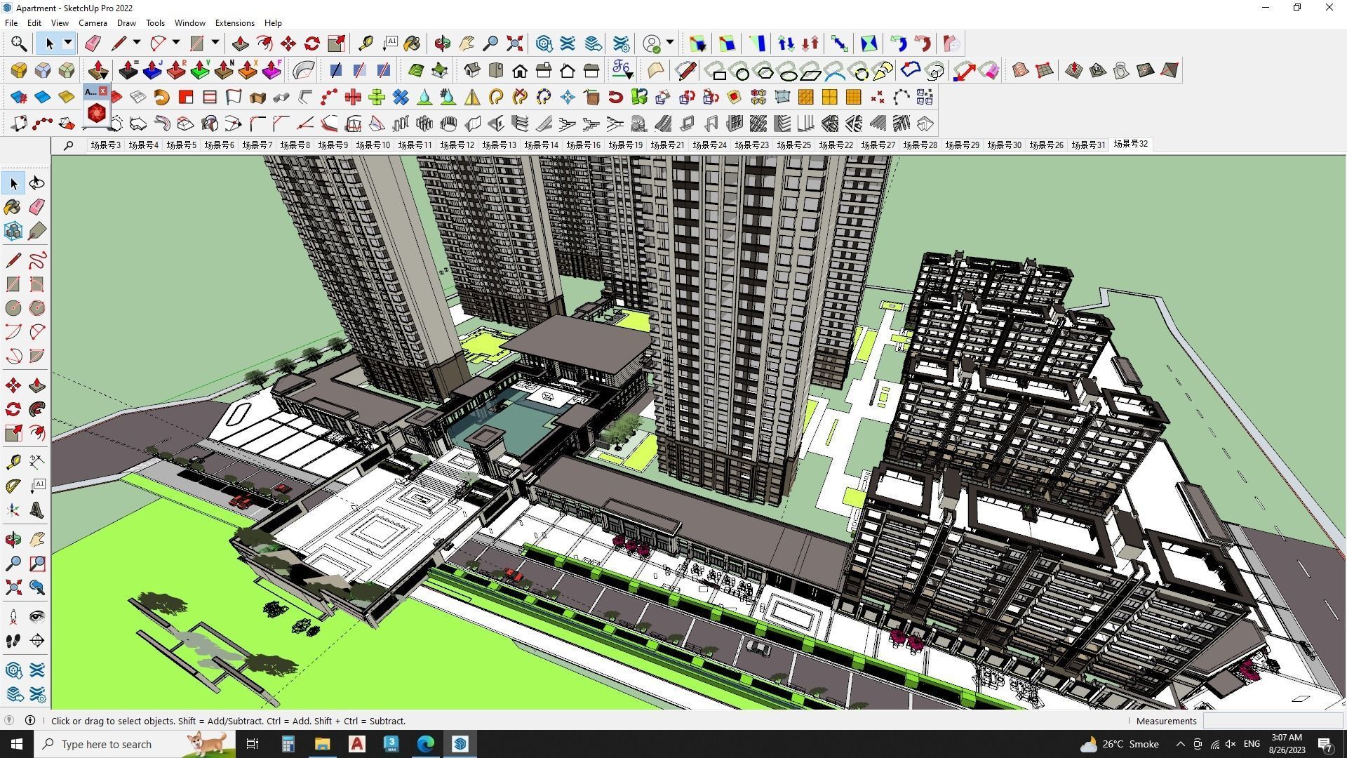  7 star hotel building Master plan sketchup model 3D model_1