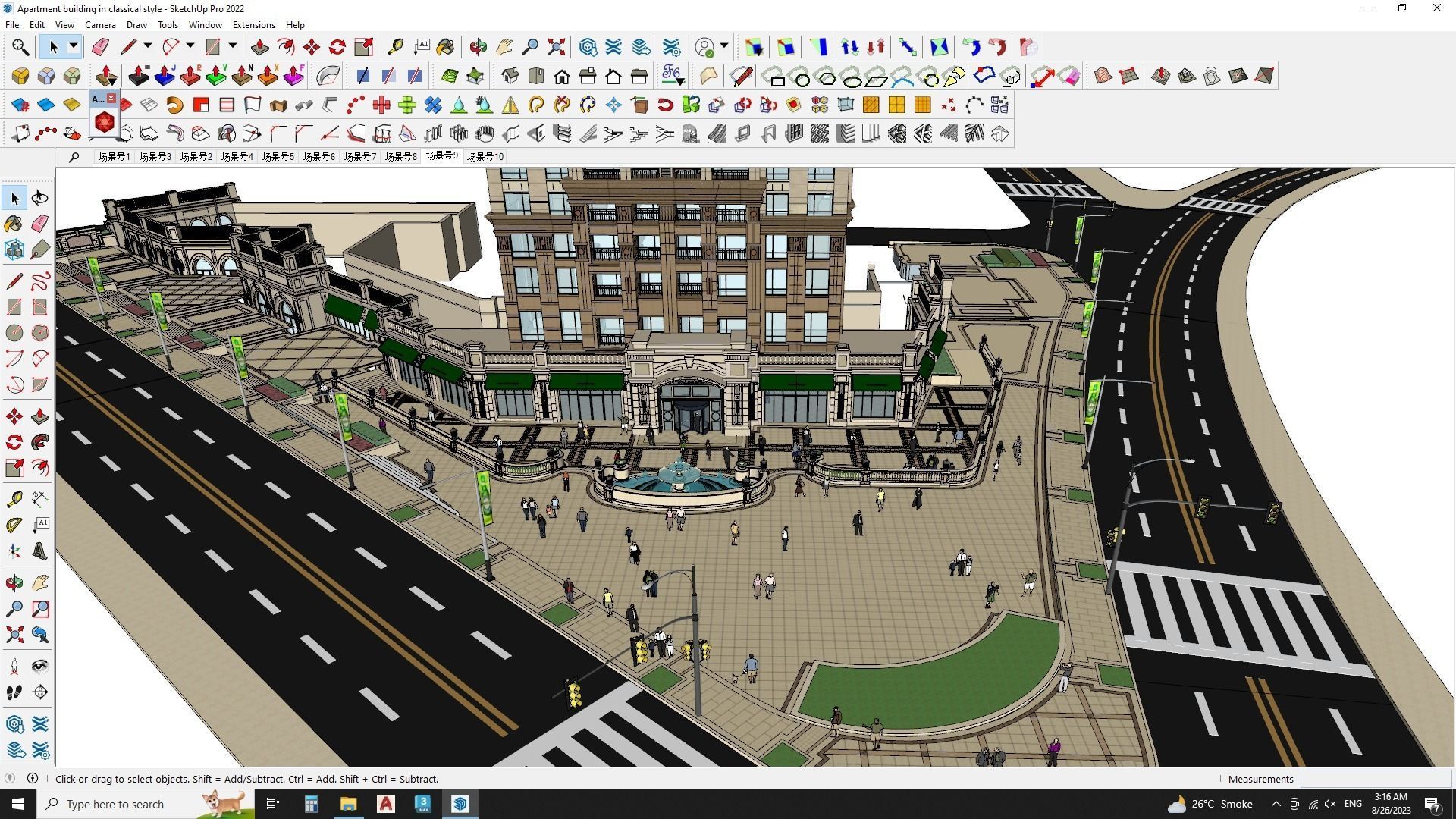 Apartment building in classical style sketchup exterior 3D model_2