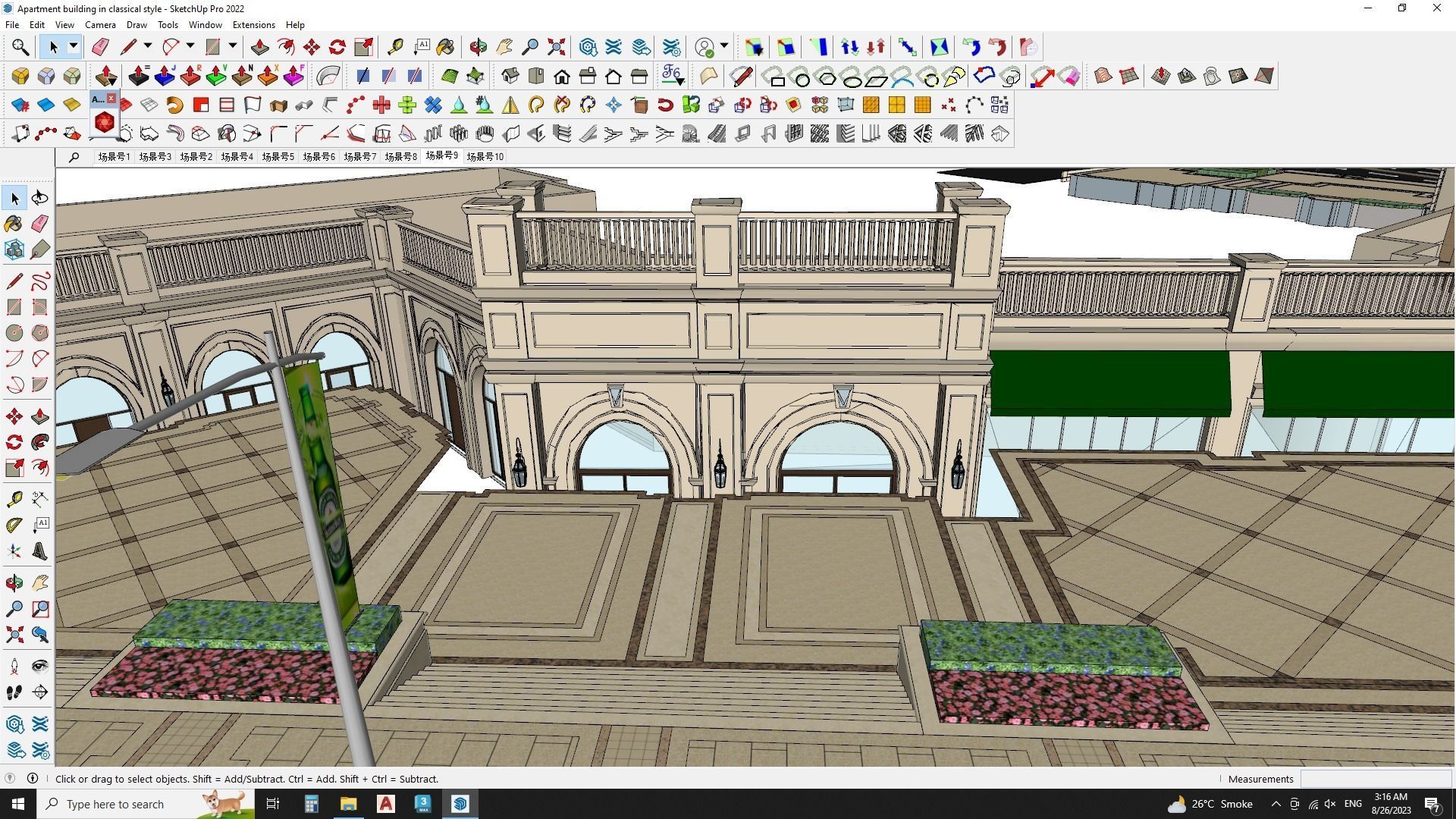 Apartment building in classical style sketchup exterior 3D model_5