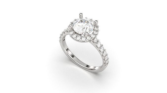 Engagement Diamond Halo Ring detail R028 3D print model 3D print model