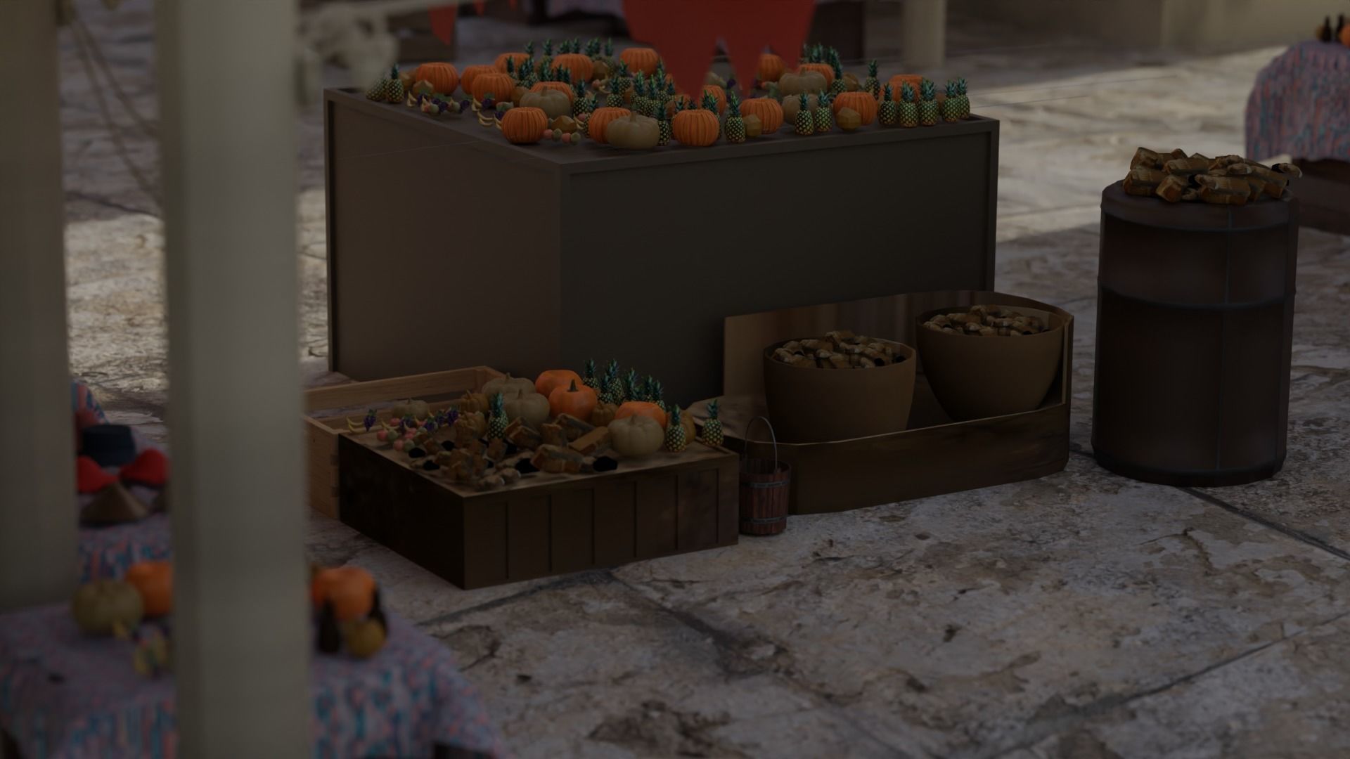 Historical Italian market scene full set  3D model_8