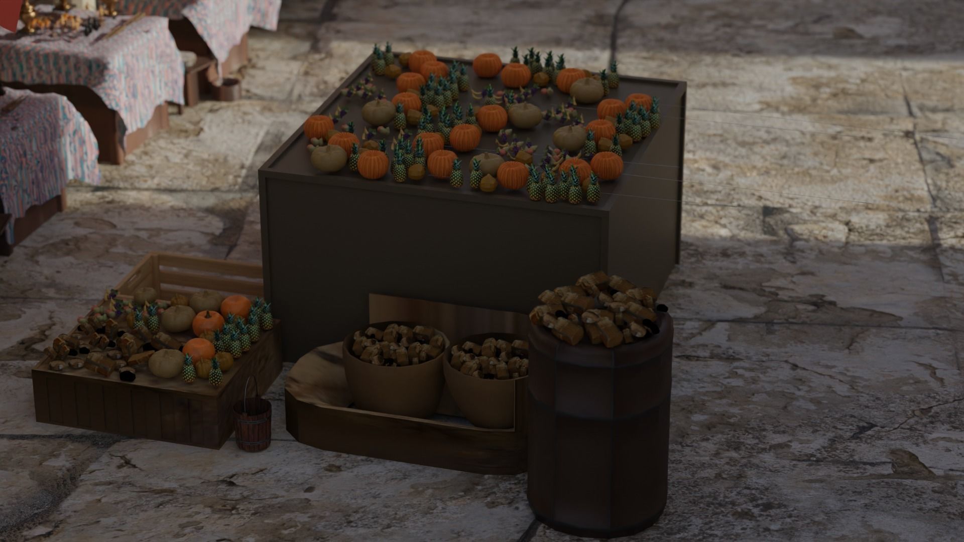 Historical Italian market scene full set  3D model_3