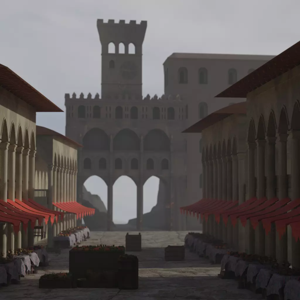 Historical Italian market scene full set  3D model_0