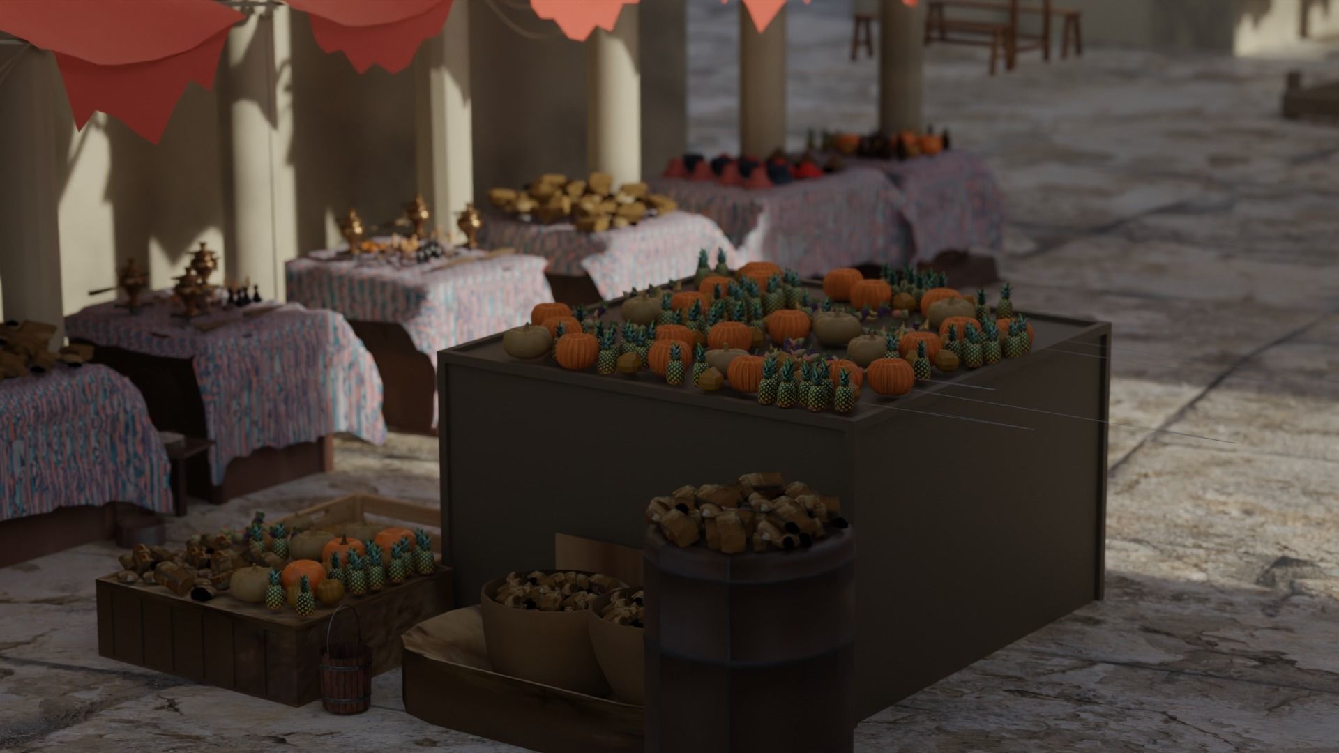 Historical Italian market scene full set  3D model_4