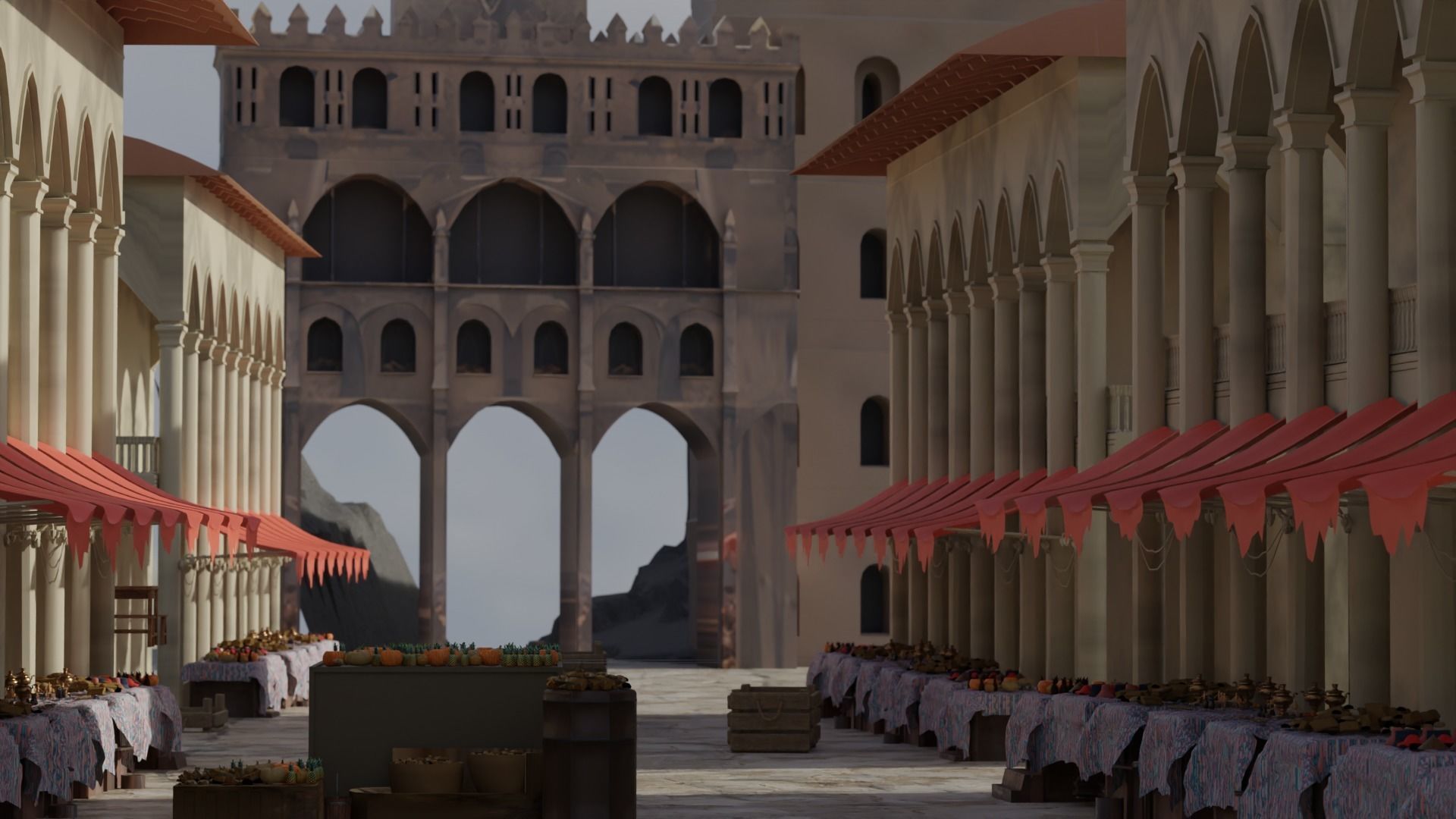 Historical Italian market scene full set  3D model_1