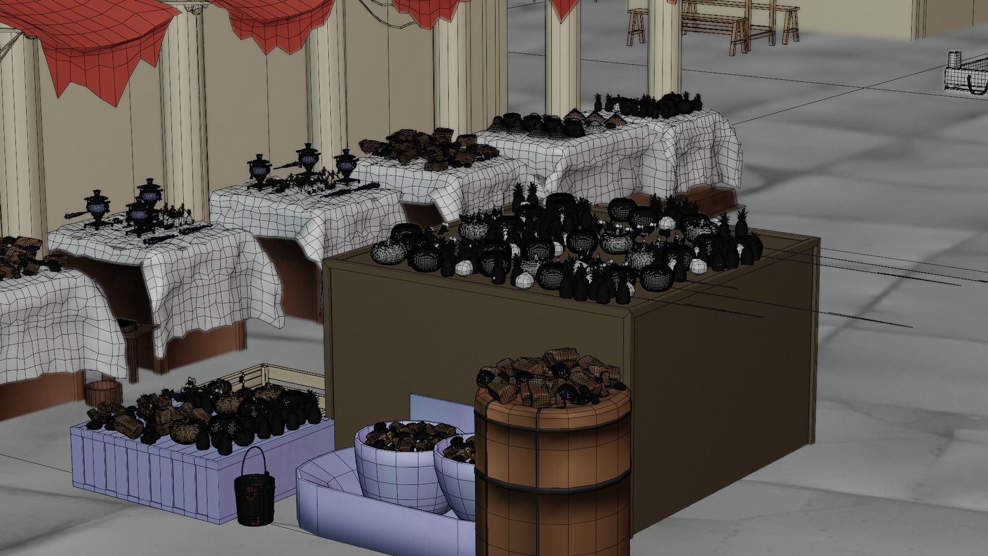 Historical Italian market scene full set  3D model_23