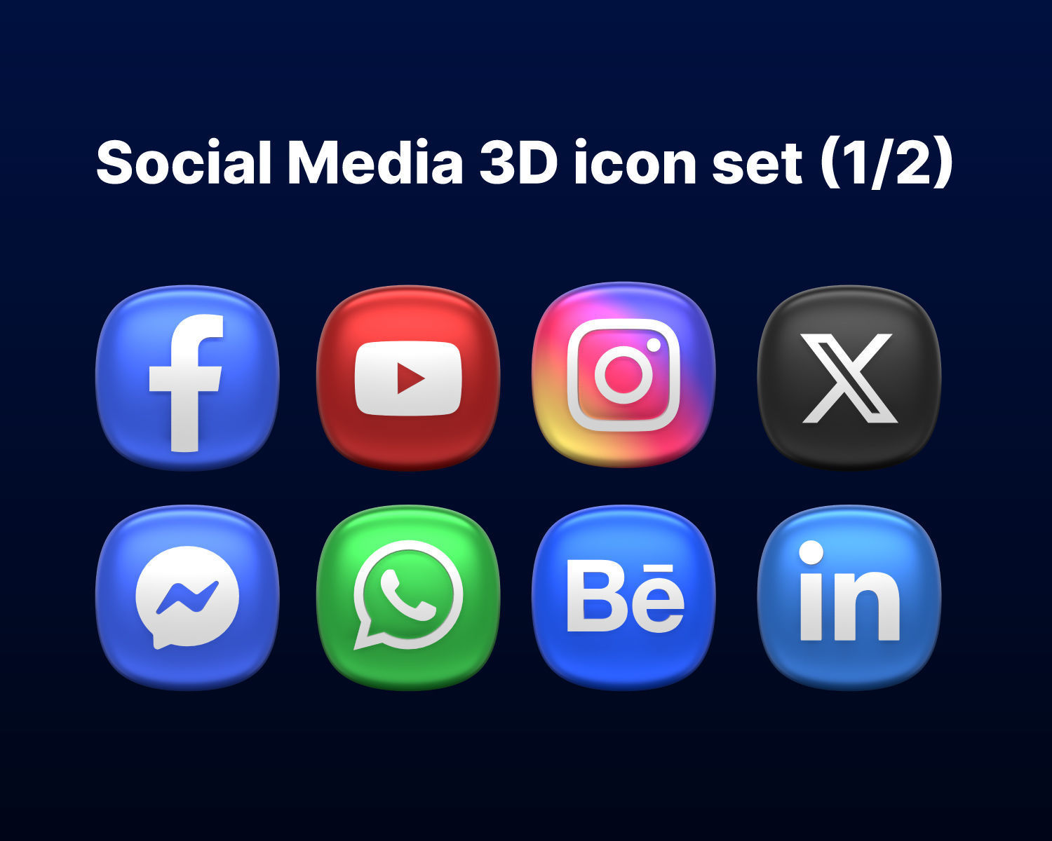 Social Media 3D icon Set UX UI Web Design Elements 3d rendering  3D model_1