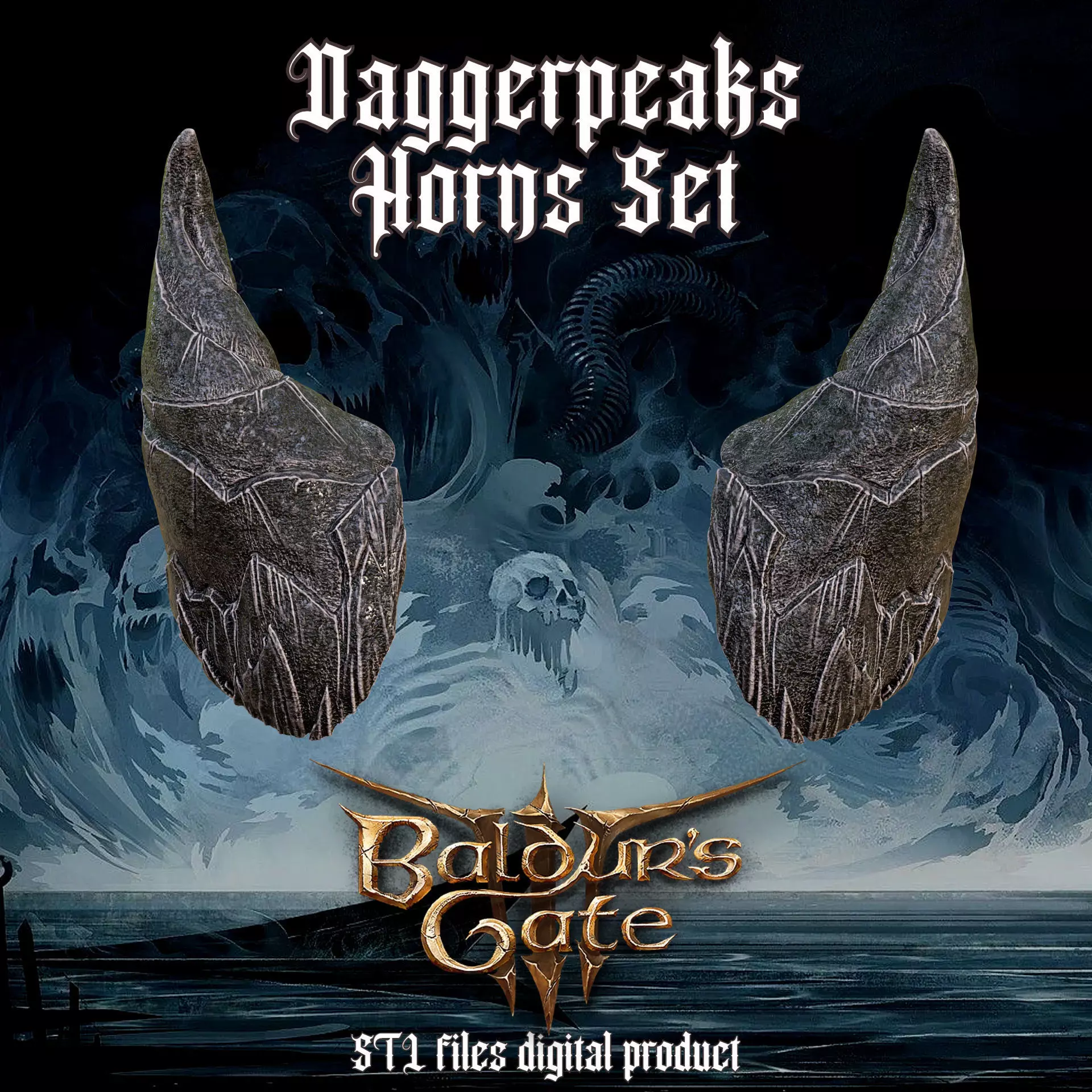 Fantasy Daggerpeaks Horns Set Baldurs Gate 3 3D print model
