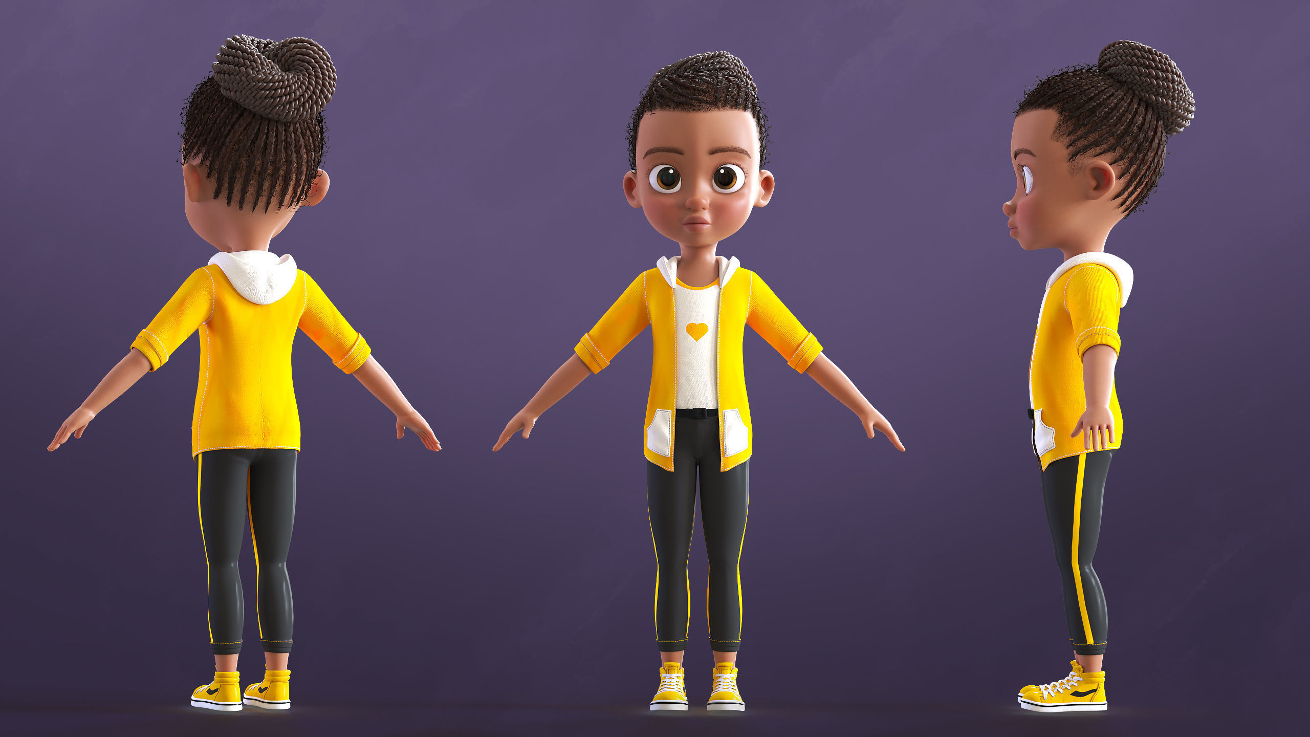 Cartoon Afro Family Pack - 3d Rigged Characters 3D model_7