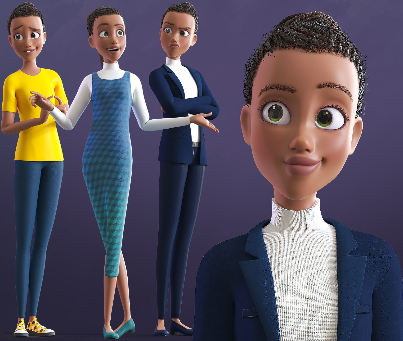 Cartoon Afro Family Pack - 3d Rigged Characters 3D model_48